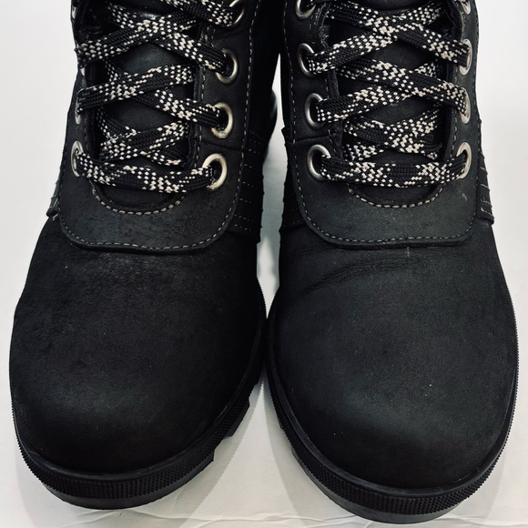 Sorel Lexie Waterproof Black Leather Wedge Heel Lace Up Boots women's 6.5 - Picture 7 of 16